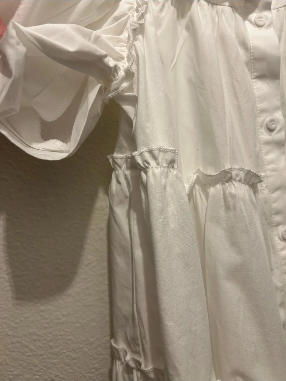 SHEIN White Ruffle Tiered Button-Front Dress with Puff Sleeves